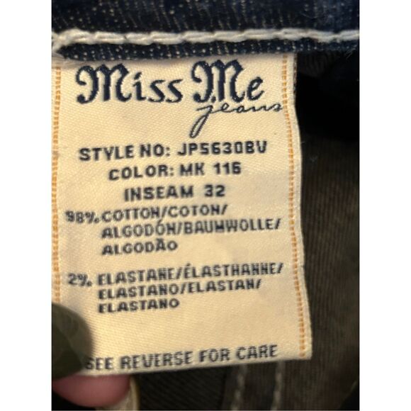 Y2K Miss Me Low-rise Bootcut Jeans sz 27 Bling embroidered Whiskering Distress - Picture 9 of 9